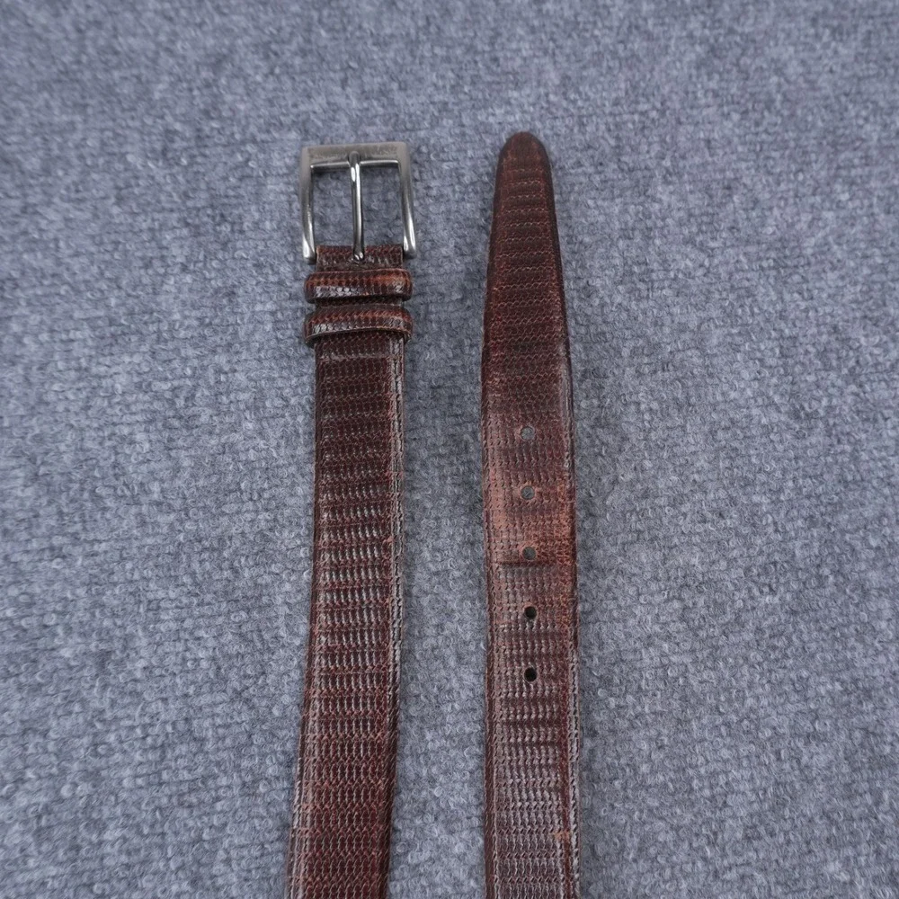 Trafalgar Lizard Embossed Leather Belt Mens 38 Brown Silver Buckle Made in USA